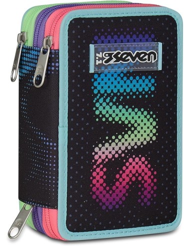 ASTUCCI: vendita online Seven Astuccio Scuola, 3 Zip, Nero Fucsia, 12,5x20x7 cm, Triplo Scomparto, Penne, Matite, Colori, Acc...