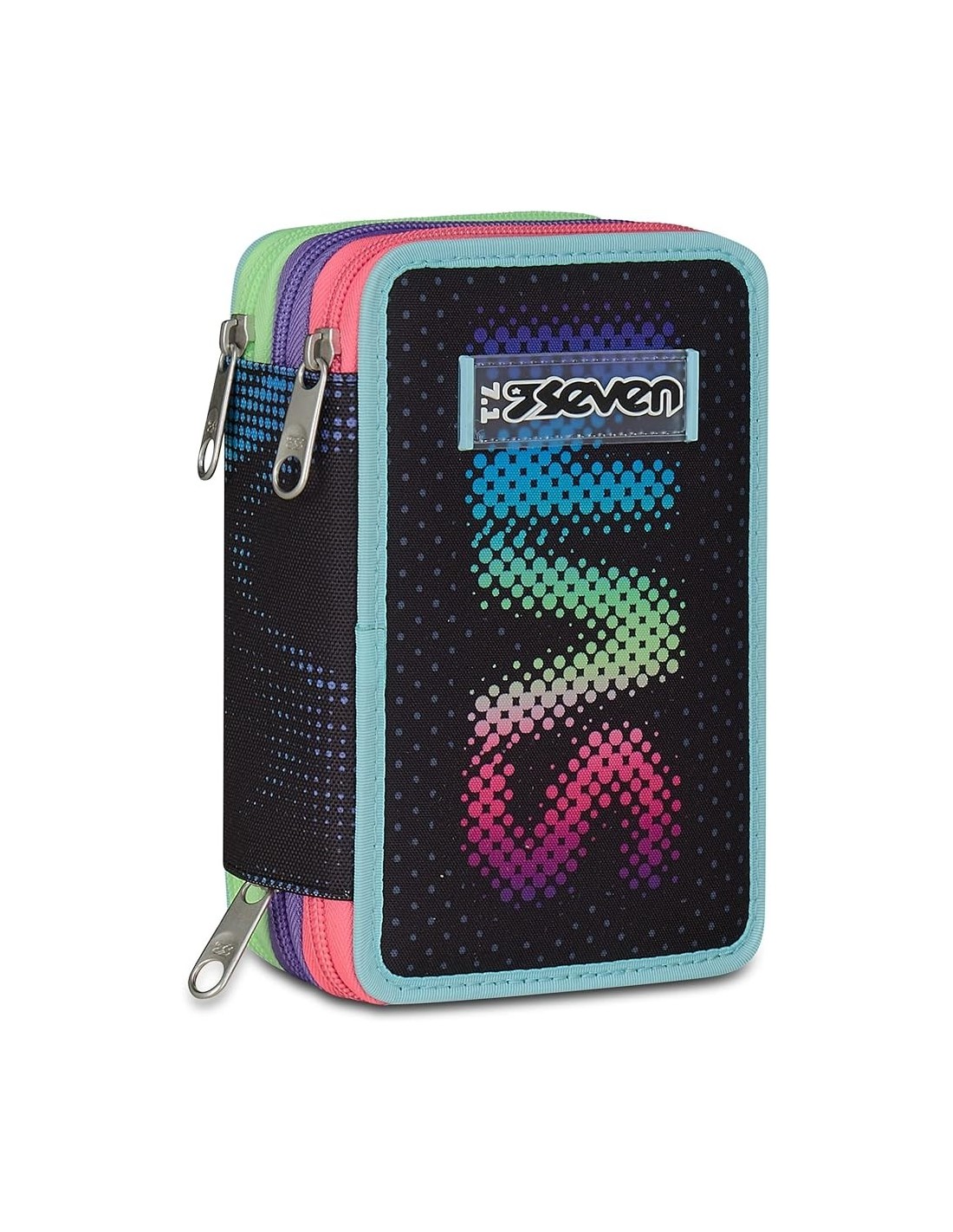 ASTUCCI: vendita online Seven Astuccio Scuola, 3 Zip, Nero Fucsia, 12,5x20x7 cm, Triplo Scomparto, Penne, Matite, Colori, Acc...