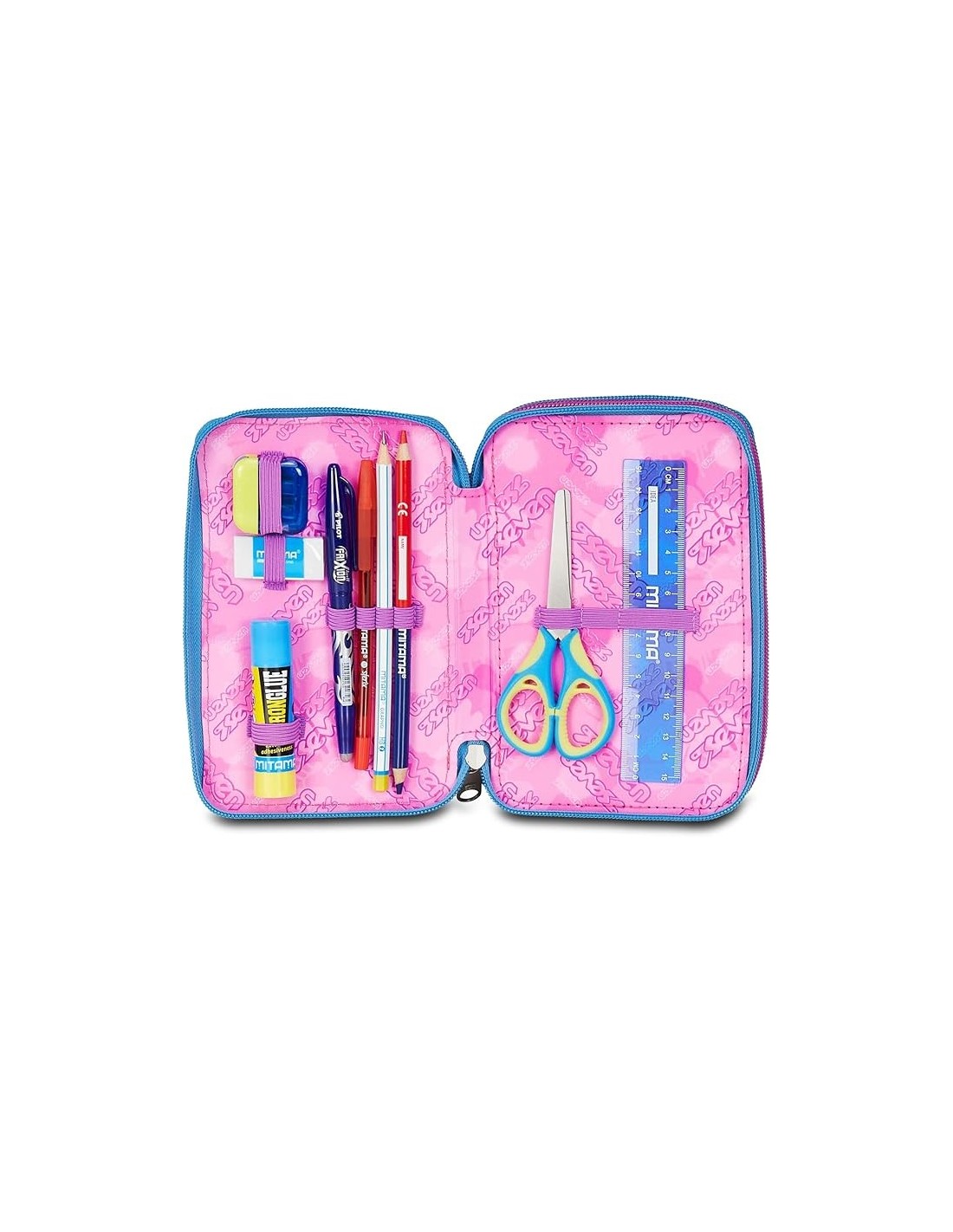 ASTUCCI: vendita online Seven Astuccio Scuola, 3 Zip, Azzurro Fucsia, 12,5x20x7 cm, Triplo Scomparto, Penne, Matite, Colori, ...
