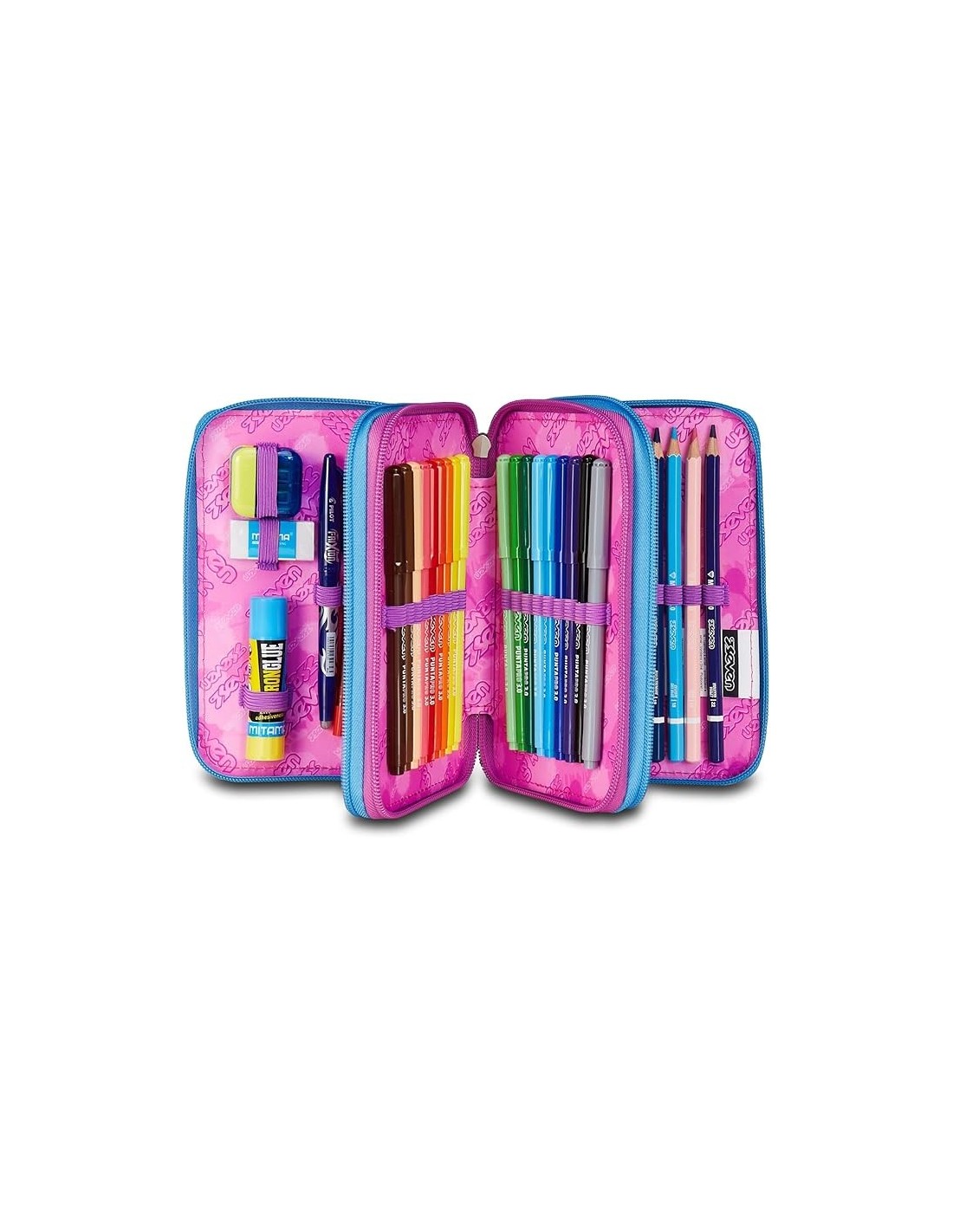 ASTUCCI: vendita online Seven Astuccio Scuola, 3 Zip, Azzurro Fucsia, 12,5x20x7 cm, Triplo Scomparto, Penne, Matite, Colori, ...