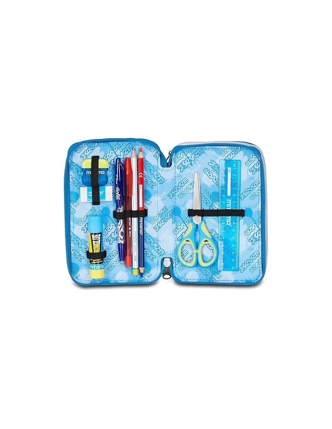 ASTUCCI: vendita online Seven Astuccio Scuola, 3 Zip, Grigio Azzurro, 12,5x20x7 cm, Triplo Scomparto, Penne, Matite, Colori, ...