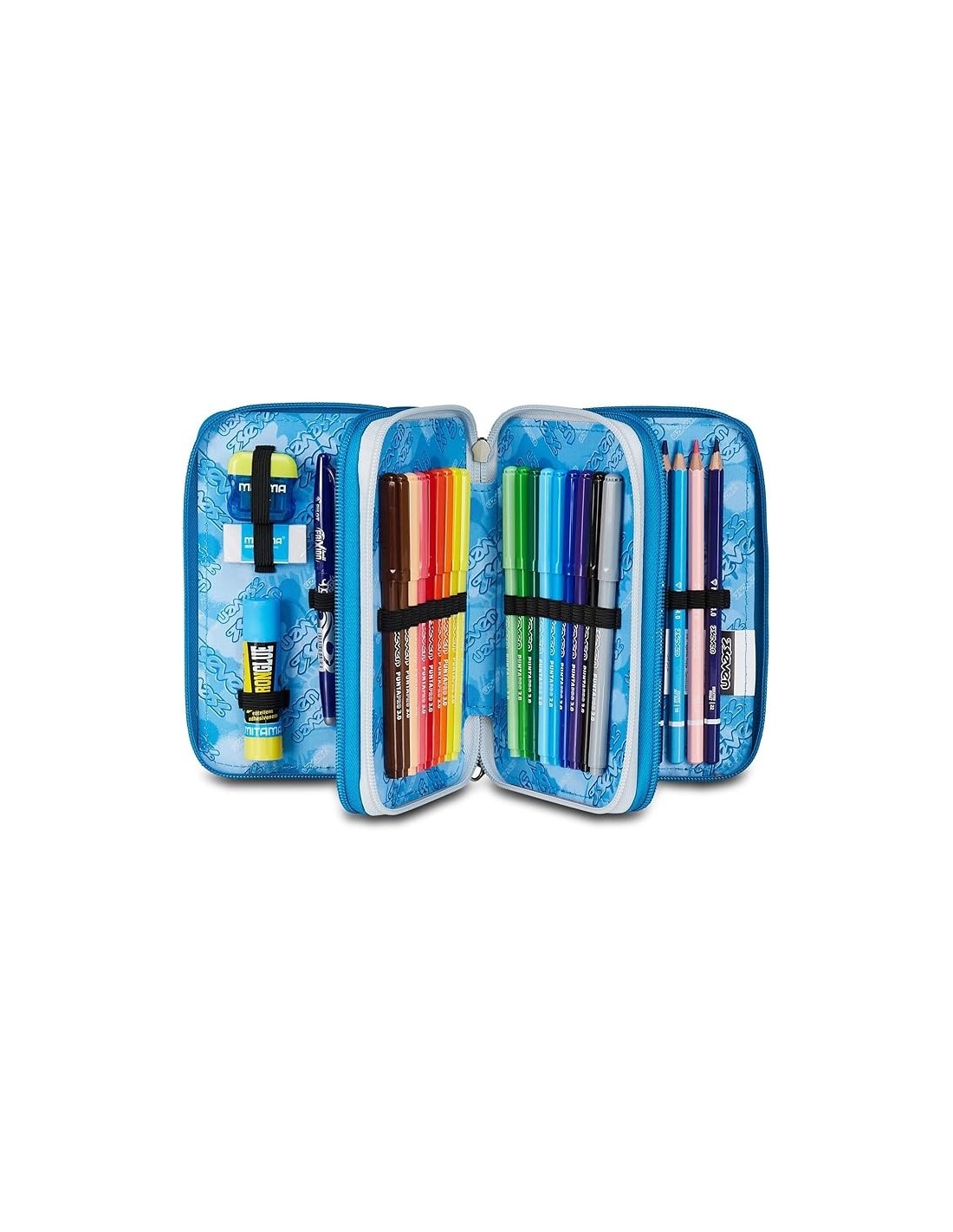 ASTUCCI: vendita online Seven Astuccio Scuola, 3 Zip, Grigio Azzurro, 12,5x20x7 cm, Triplo Scomparto, Penne, Matite, Colori, ...