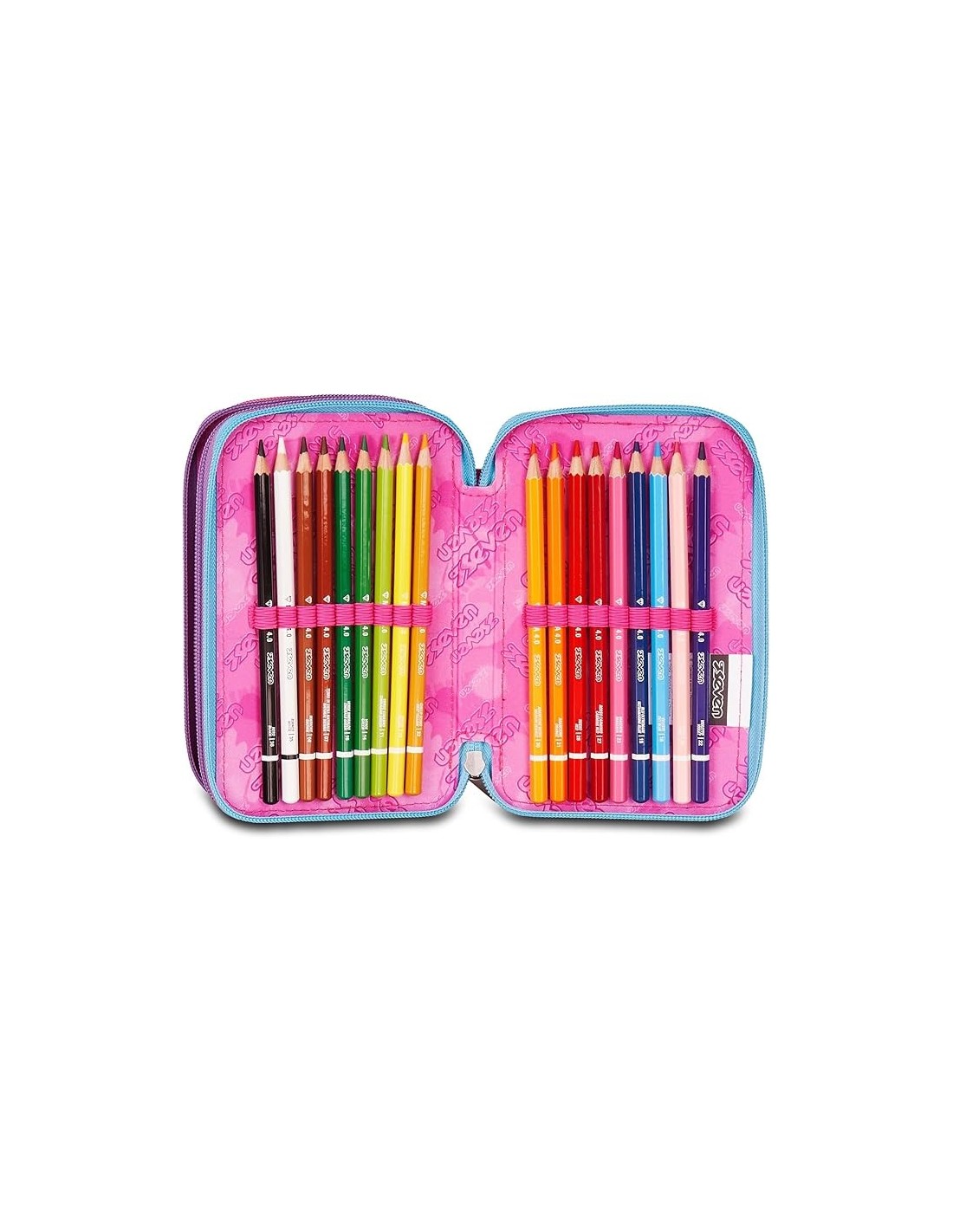ASTUCCI: vendita online Seven Astuccio Scuola, 3 Zip, Fucsia Azzurro, 12,5x20x7 cm, Triplo Scomparto, Penne, Matite, Colori, ...