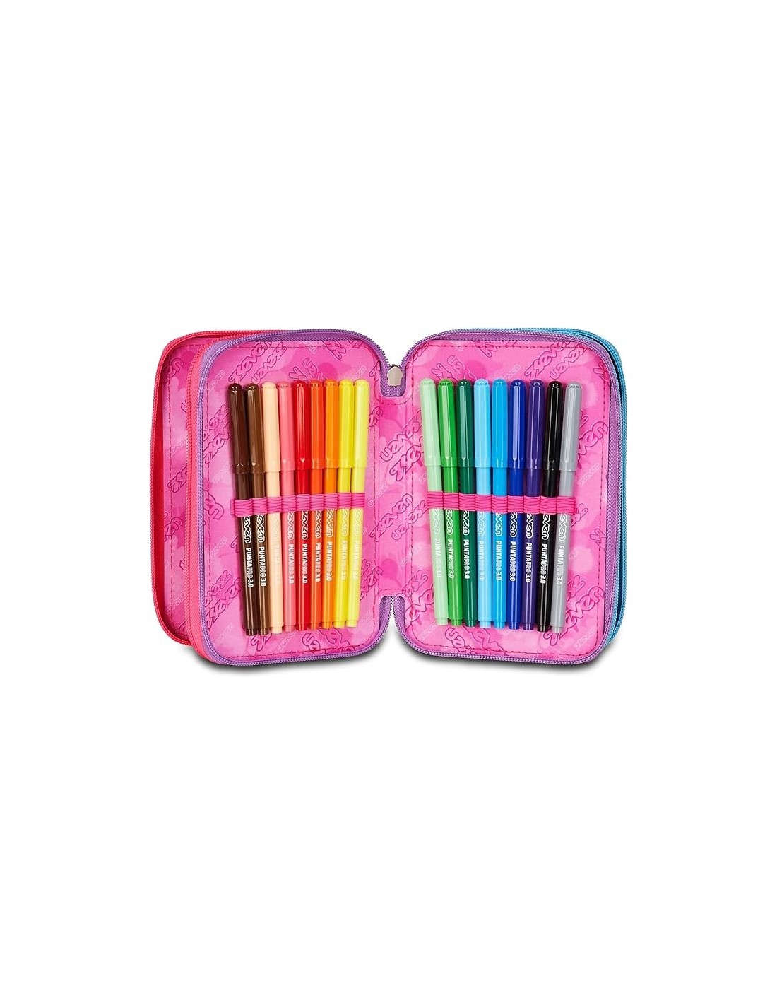 ASTUCCI: vendita online Seven Astuccio Scuola, 3 Zip, Fucsia Azzurro, 12,5x20x7 cm, Triplo Scomparto, Penne, Matite, Colori, ...