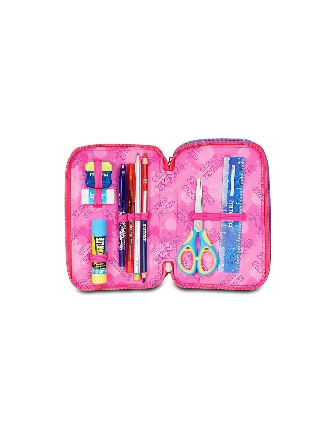 ASTUCCI: vendita online Seven Astuccio Scuola, 3 Zip, Fucsia Azzurro, 12,5x20x7 cm, Triplo Scomparto, Penne, Matite, Colori, ...