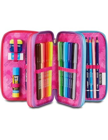 ASTUCCI: vendita online Seven Astuccio Scuola, 3 Zip, Fucsia Azzurro, 12,5x20x7 cm, Triplo Scomparto, Penne, Matite, Colori, ...