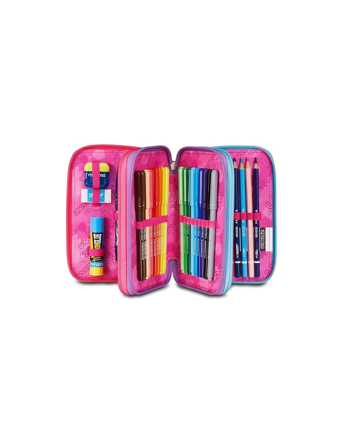 ASTUCCI: vendita online Seven Astuccio Scuola, 3 Zip, Fucsia Azzurro, 12,5x20x7 cm, Triplo Scomparto, Penne, Matite, Colori, ...