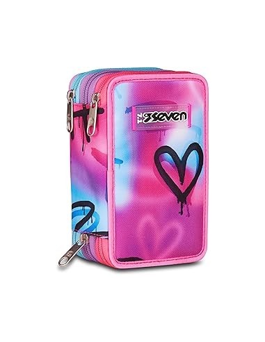 ASTUCCI: vendita online Seven Astuccio Scuola, 3 Zip, Fucsia Azzurro, 12,5x20x7 cm, Triplo Scomparto, Penne, Matite, Colori, ...