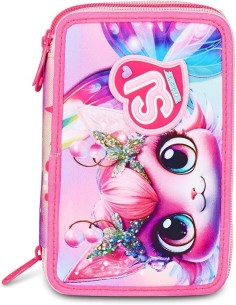 ASTUCCI: vendita online SJ Gang, Style Jam Gang, Astuccio Scuola 3 Zip, Cat Led, Rosa, 12,5x20x7 cm in offerta