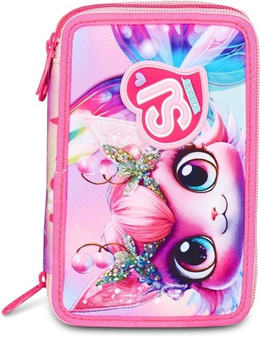 ASTUCCI: vendita online SJ Gang, Style Jam Gang, Astuccio Scuola 3 Zip, Cat Led, Rosa, 12,5x20x7 cm in offerta