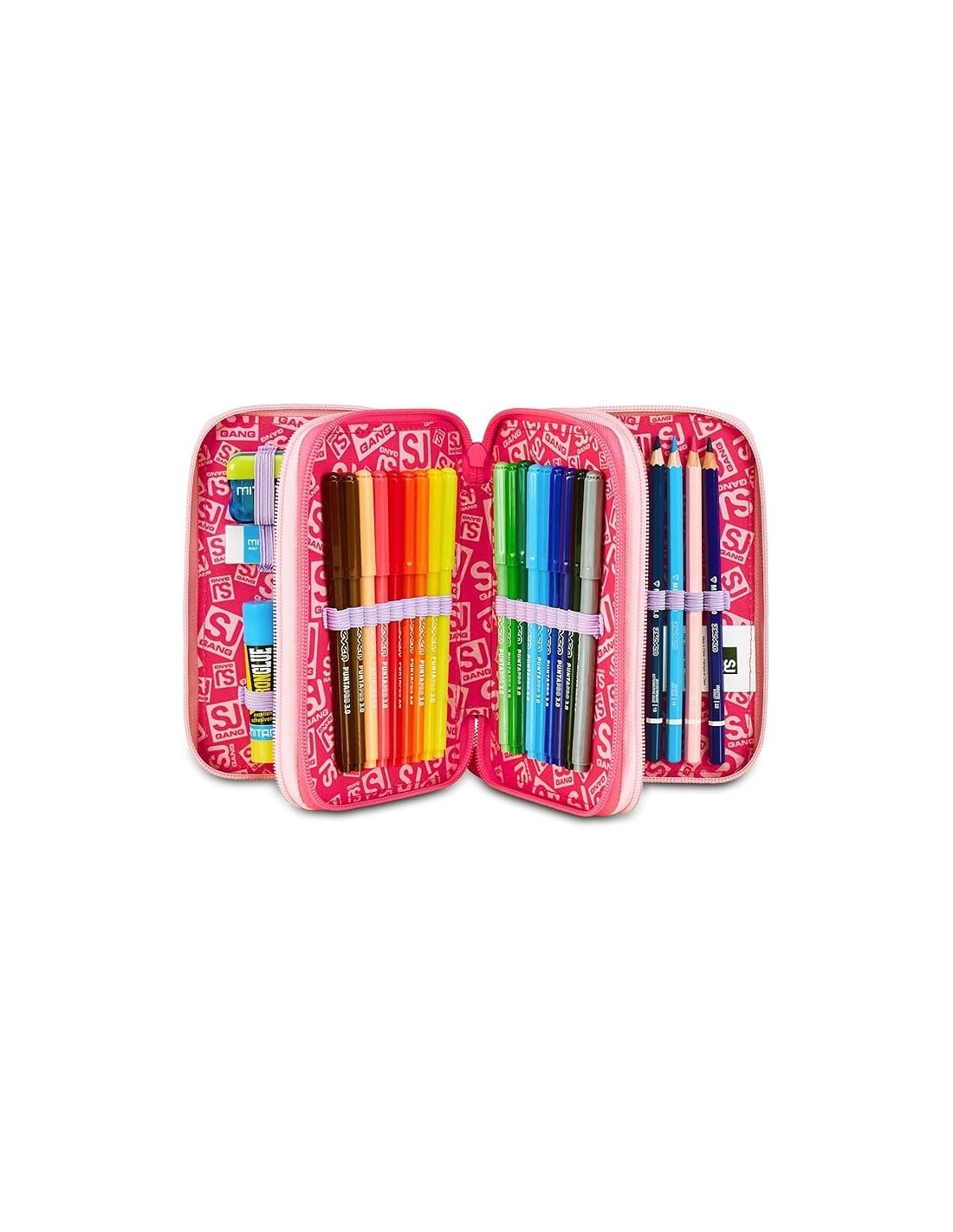 ASTUCCI: vendita online SJ Gang, Style Jam Gang, Astuccio Scuola 3 Zip, Cat Led, Rosa, 12,5x20x7 cm in offerta