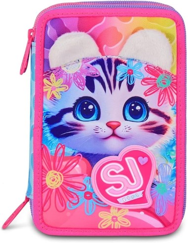 ASTUCCI: vendita online SJ Gang, Style Jam Gang, Astuccio Scuola 3 Zip, Cat&Air, Rosa, 12,5x20x7 cm in offerta