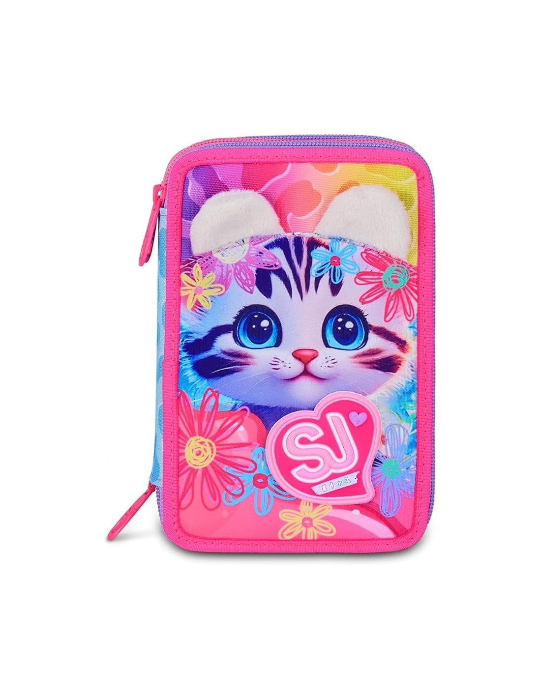 ASTUCCI: vendita online SJ Gang, Style Jam Gang, Astuccio Scuola 3 Zip, Cat&Air, Rosa, 12,5x20x7 cm in offerta