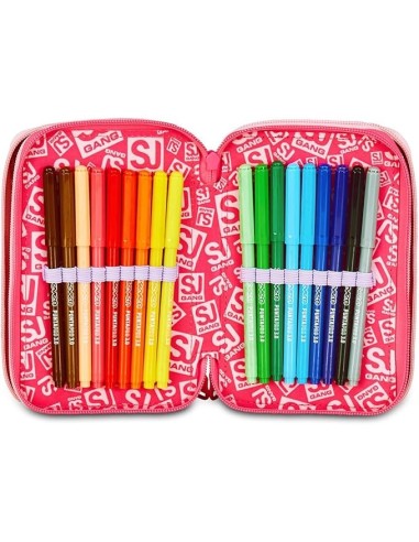 ASTUCCI: vendita online SJ Gang, Style Jam Gang, Astuccio Scuola 3 Zip, Cat&Air, Rosa, 12,5x20x7 cm in offerta