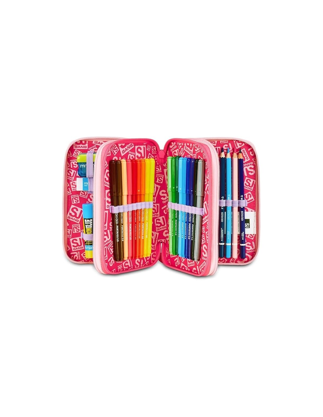 ASTUCCI: vendita online SJ Gang, Style Jam Gang, Astuccio Scuola 3 Zip, Cat&Air, Rosa, 12,5x20x7 cm in offerta