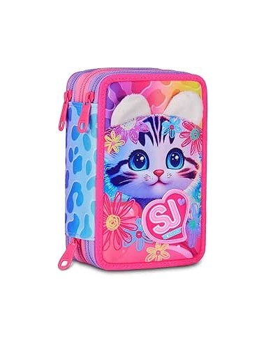 ASTUCCI: vendita online SJ Gang, Style Jam Gang, Astuccio Scuola 3 Zip, Cat&Air, Rosa, 12,5x20x7 cm in offerta
