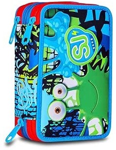 ASTUCCI: vendita online SJ Gang, Style Jam Gang, Astuccio Scuola 3 Zip, Blu, 12,5x20x7 cm in offerta