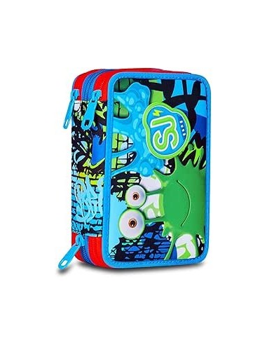 ASTUCCI: vendita online SJ Gang, Style Jam Gang, Astuccio Scuola 3 Zip, Blu, 12,5x20x7 cm in offerta