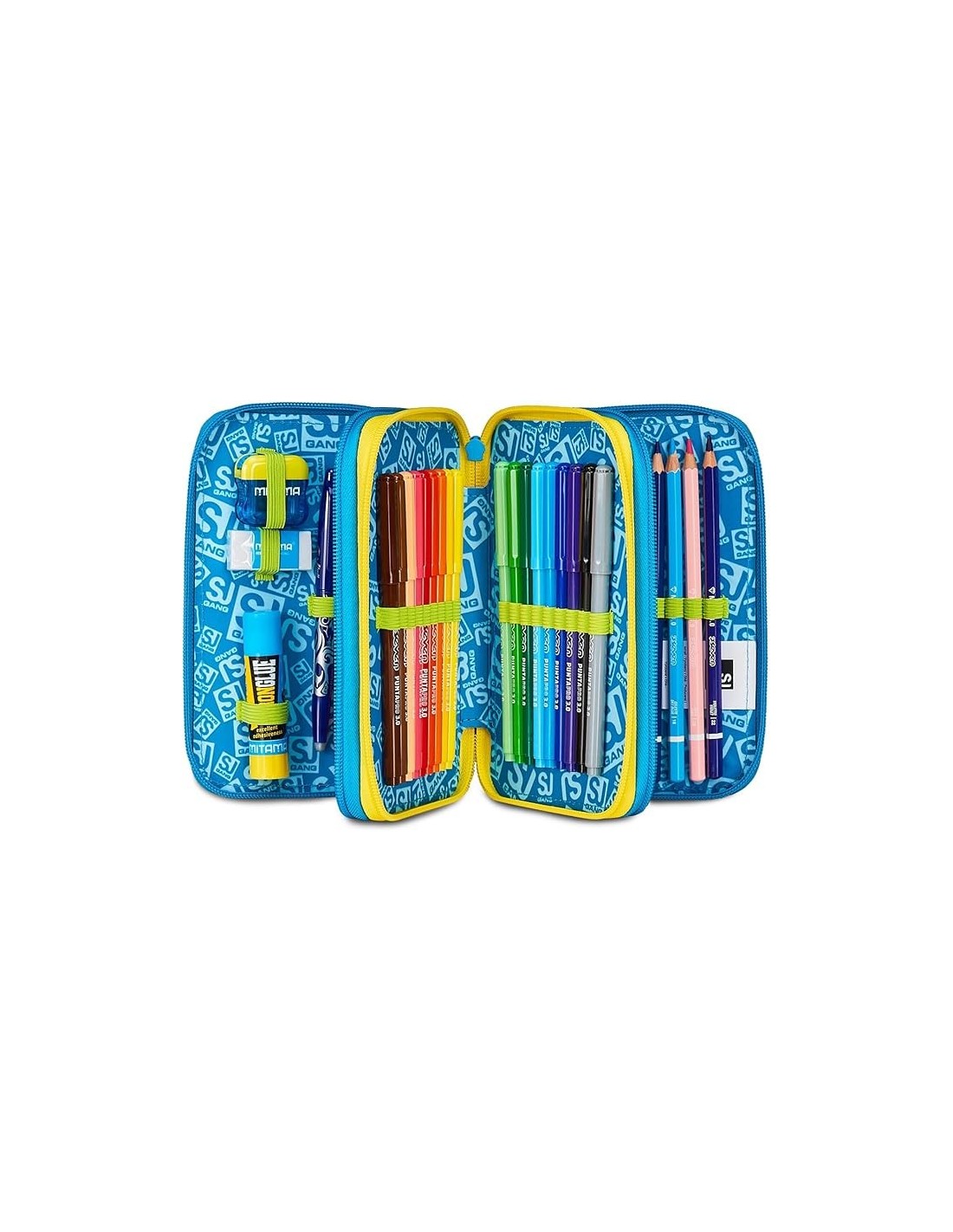 ASTUCCI: vendita online SJ Gang, Style Jam Gang, Astuccio Scuola 3 Zip, Blu, Giallo, 12,5x20x7 cm in offerta