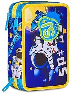 ASTUCCI: vendita online SJ Gang, Style Jam Gang, Astuccio Scuola 3 Zip, Blu, Giallo, 12,5x20x7 cm in offerta