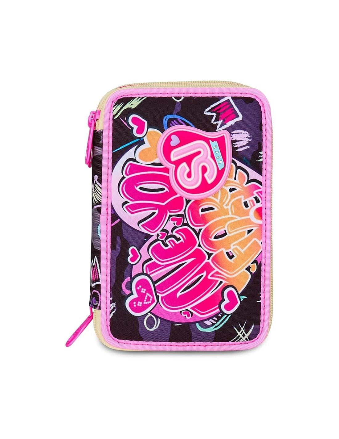 ASTUCCI: vendita online SJ Gang, Style Jam Gang, Astuccio Scuola 3 Zip, Fucsia, Arancio, 12,5x20x7 cm in offerta
