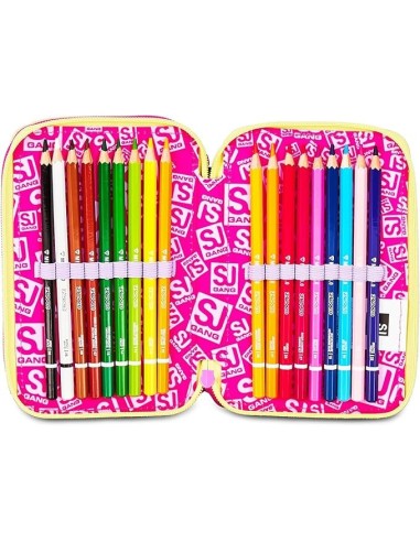 ASTUCCI: vendita online SJ Gang, Style Jam Gang, Astuccio Scuola 3 Zip, Fucsia, Arancio, 12,5x20x7 cm in offerta