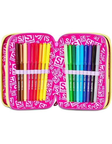 ASTUCCI: vendita online SJ Gang, Style Jam Gang, Astuccio Scuola 3 Zip, Fucsia, Arancio, 12,5x20x7 cm in offerta