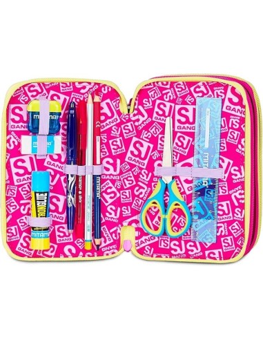 ASTUCCI: vendita online SJ Gang, Style Jam Gang, Astuccio Scuola 3 Zip, Fucsia, Arancio, 12,5x20x7 cm in offerta