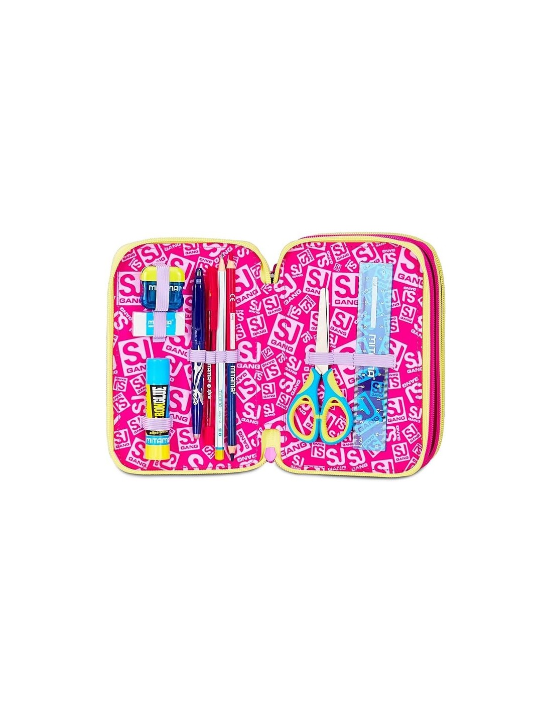 ASTUCCI: vendita online SJ Gang, Style Jam Gang, Astuccio Scuola 3 Zip, Fucsia, Arancio, 12,5x20x7 cm in offerta
