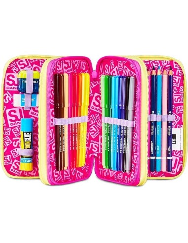 ASTUCCI: vendita online SJ Gang, Style Jam Gang, Astuccio Scuola 3 Zip, Fucsia, Arancio, 12,5x20x7 cm in offerta