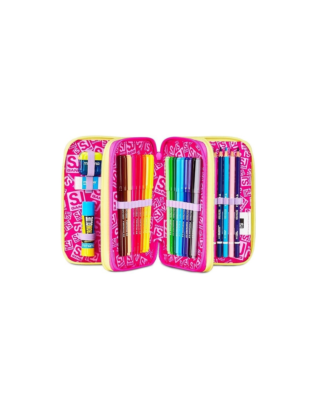 ASTUCCI: vendita online SJ Gang, Style Jam Gang, Astuccio Scuola 3 Zip, Fucsia, Arancio, 12,5x20x7 cm in offerta