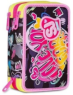 ASTUCCI: vendita online SJ Gang, Style Jam Gang, Astuccio Scuola 3 Zip, Fucsia, Arancio, 12,5x20x7 cm in offerta