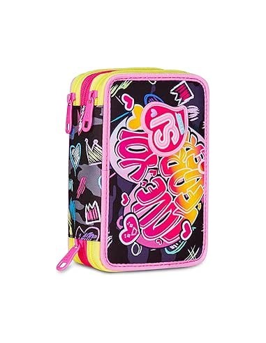 ASTUCCI: vendita online SJ Gang, Style Jam Gang, Astuccio Scuola 3 Zip, Fucsia, Arancio, 12,5x20x7 cm in offerta