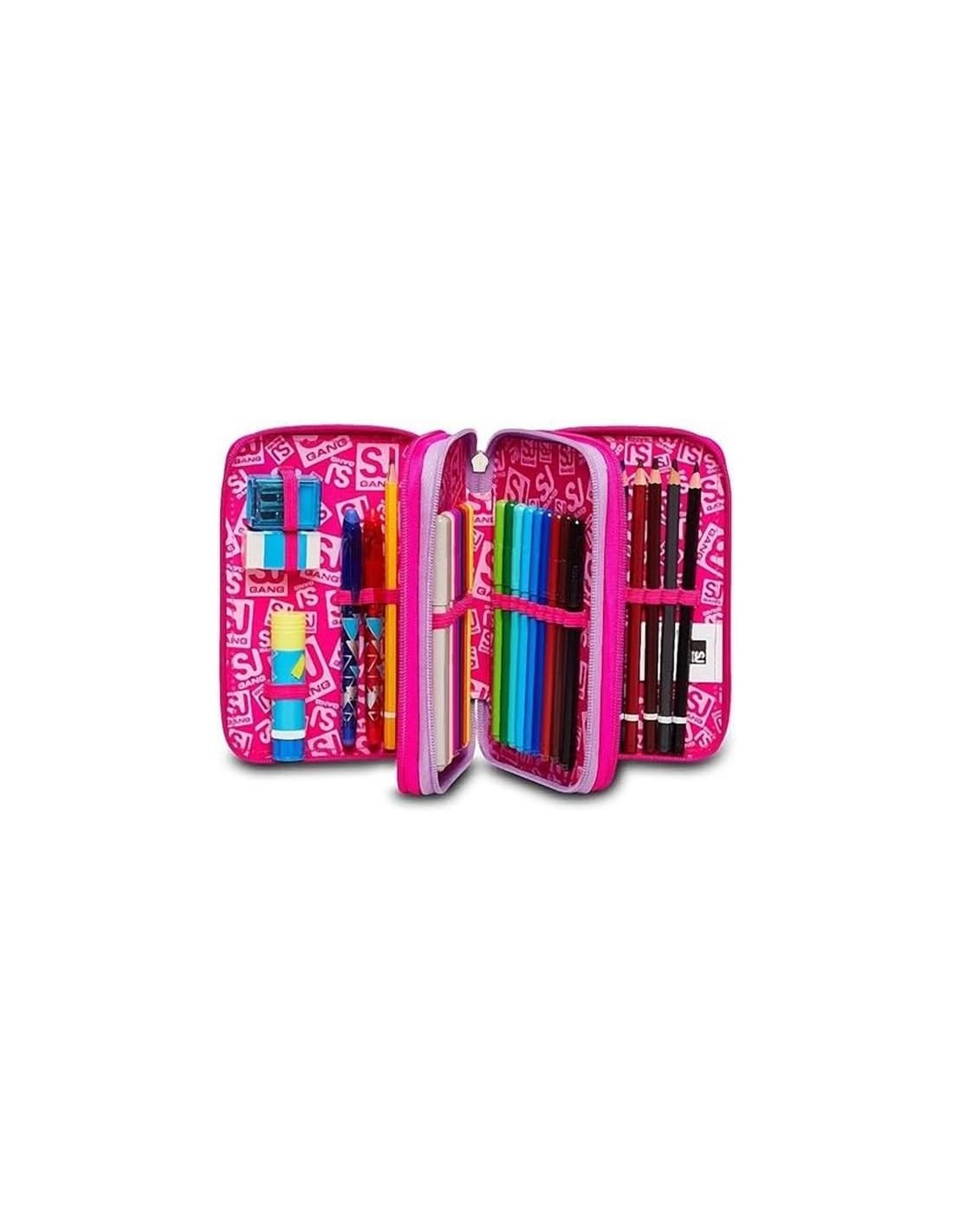 ASTUCCI: vendita online SJ Gang, Style Jam Gang, Astuccio Scuola 3 Zip, Heart Lolly, Rosa, 12,5x20x7 cm in offerta