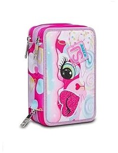 ASTUCCI: vendita online SJ Gang, Style Jam Gang, Astuccio Scuola 3 Zip, Heart Lolly, Rosa, 12,5x20x7 cm in offerta