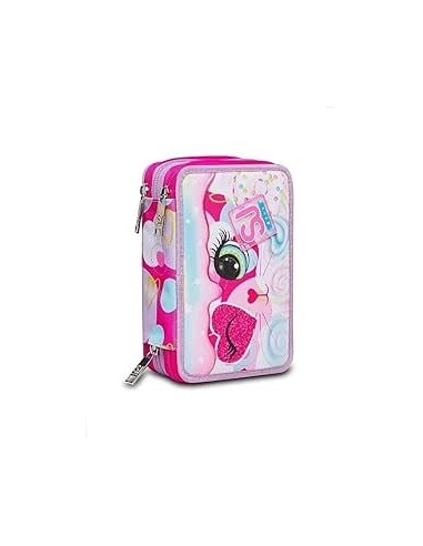 ASTUCCI: vendita online SJ Gang, Style Jam Gang, Astuccio Scuola 3 Zip, Heart Lolly, Rosa, 12,5x20x7 cm in offerta