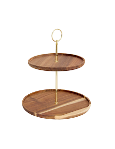 ACCESSORI VARI: vendita online Vassoio a 2 piani Mina Gold, legno di acacia e metallo dorato, elegante, smontabile, diametro ...