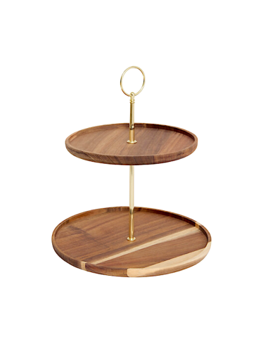 ACCESSORI VARI: vendita online Vassoio a 2 piani Mina Gold, legno di acacia e metallo dorato, elegante, smontabile, diametro ...