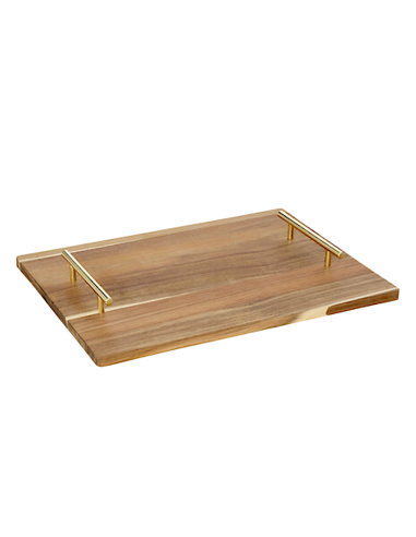 ACCESSORI VARI: vendita online Vassoio Mina Gold, legno di acacia, manici in acciaio inox dorato, elegante, resistente, 40x30...