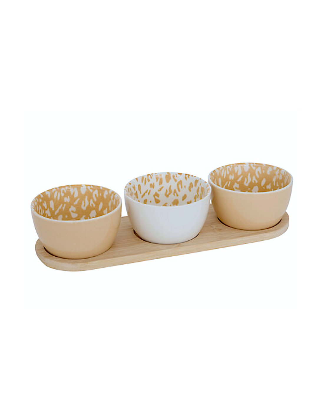 ACCESSORI VARI: vendita online Servizio aperitivo 4 pezzi, coppette stoneware, vassoio bambù, beige e moka, design elegante, ...