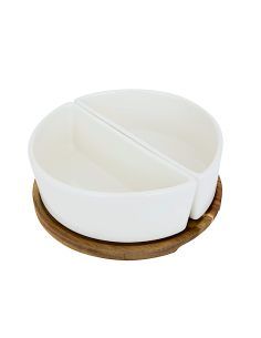 ACCESSORI VARI: vendita online Servizio aperitivo 3 pezzi, stoneware bianco, vassoio con 2 coppette, collezione Elegance, des...