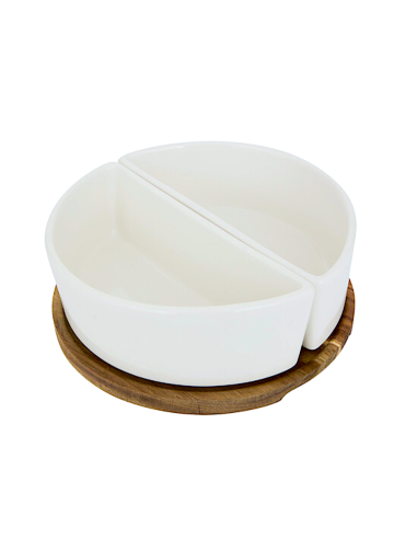 ACCESSORI VARI: vendita online Servizio aperitivo 3 pezzi, stoneware bianco, vassoio con 2 coppette, collezione Elegance, des...