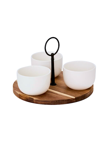 ACCESSORI VARI: vendita online Servizio aperitivo 4 pezzi, vassoio in acacia, coppette in new bone china, bianco, collezione ...