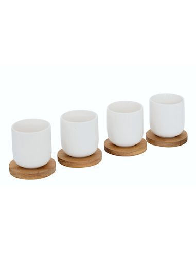 TAZZE CAFFE' E LATTE: vendita online Cofanetto Eleganza, 4 tazze 10 cl, vassoio in acacia, lungo 25 cm, colore bianco, newbon...