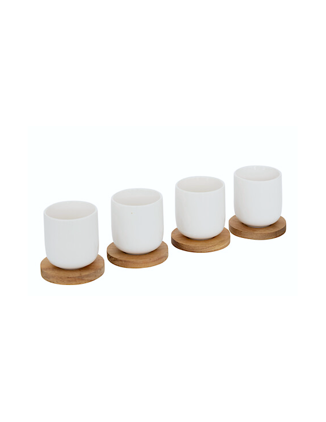 TAZZE CAFFE' E LATTE: vendita online Cofanetto Eleganza, 4 tazze 10 cl, vassoio in acacia, lungo 25 cm, colore bianco, newbon...