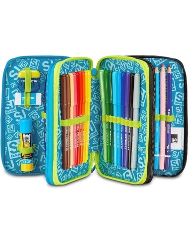 ASTUCCI: vendita online SJ Gang, Style Jam Gang, Astuccio Scuola 3 Zip, Led Look, Blu, 12,5x20x7 cm in offerta