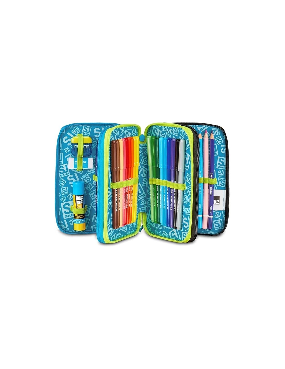 ASTUCCI: vendita online SJ Gang, Style Jam Gang, Astuccio Scuola 3 Zip, Led Look, Blu, 12,5x20x7 cm in offerta