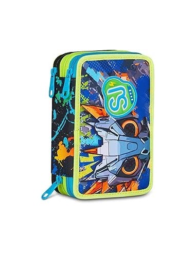 ASTUCCI: vendita online SJ Gang, Style Jam Gang, Astuccio Scuola 3 Zip, Led Look, Blu, 12,5x20x7 cm in offerta