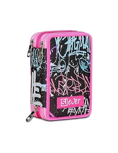 ASTUCCI: vendita online SJ Gang, Style Jam Gang, Astuccio Scuola 3 Zip, SJ Ever, Nero, 12,5x20x7 cm in offerta