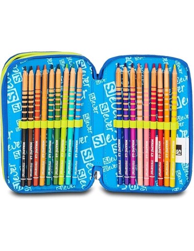 ASTUCCI: vendita online SJ Gang, Style Jam Gang, Astuccio Scuola 3 Zip, SJ Ever, Blu, 12,5x20x7 cm in offerta